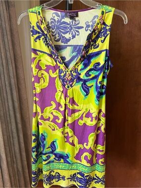 Hale Bob Silk Embellished V‑Neck Sleeveless Dress